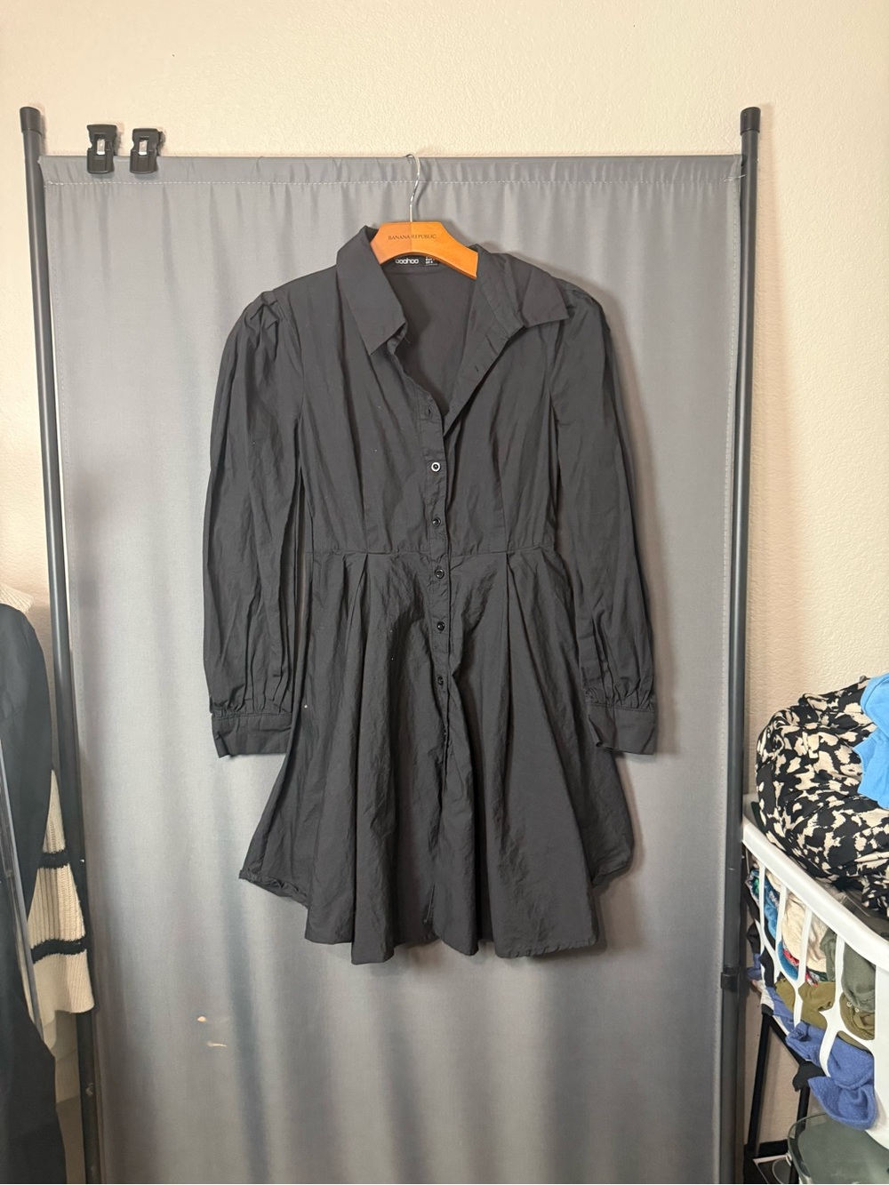 Boohoo Black Button-Front Mini Dress